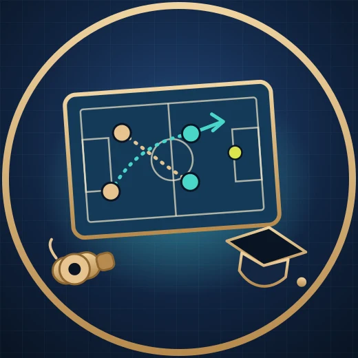 Coaching tactics board with a play diagram, a whistle and a graduation cap